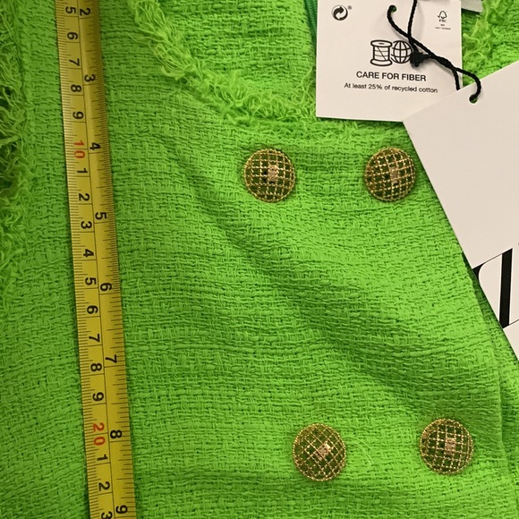 ZARA TEXTURED DRESS NEON GREEN BUTTONS XS Bloggers - Picture 15 of 16